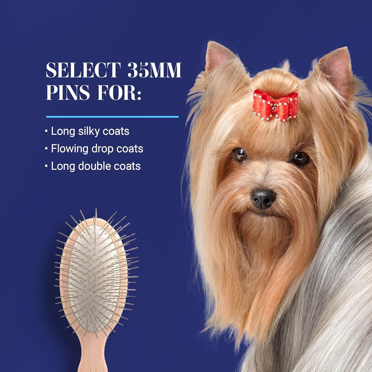 35 Mm Oval Pin Dog Brush, Original Series, Groom like a Professional, Stainless Steel Pins, Lightweight Beech Wood Body, Ground and Polished Tips