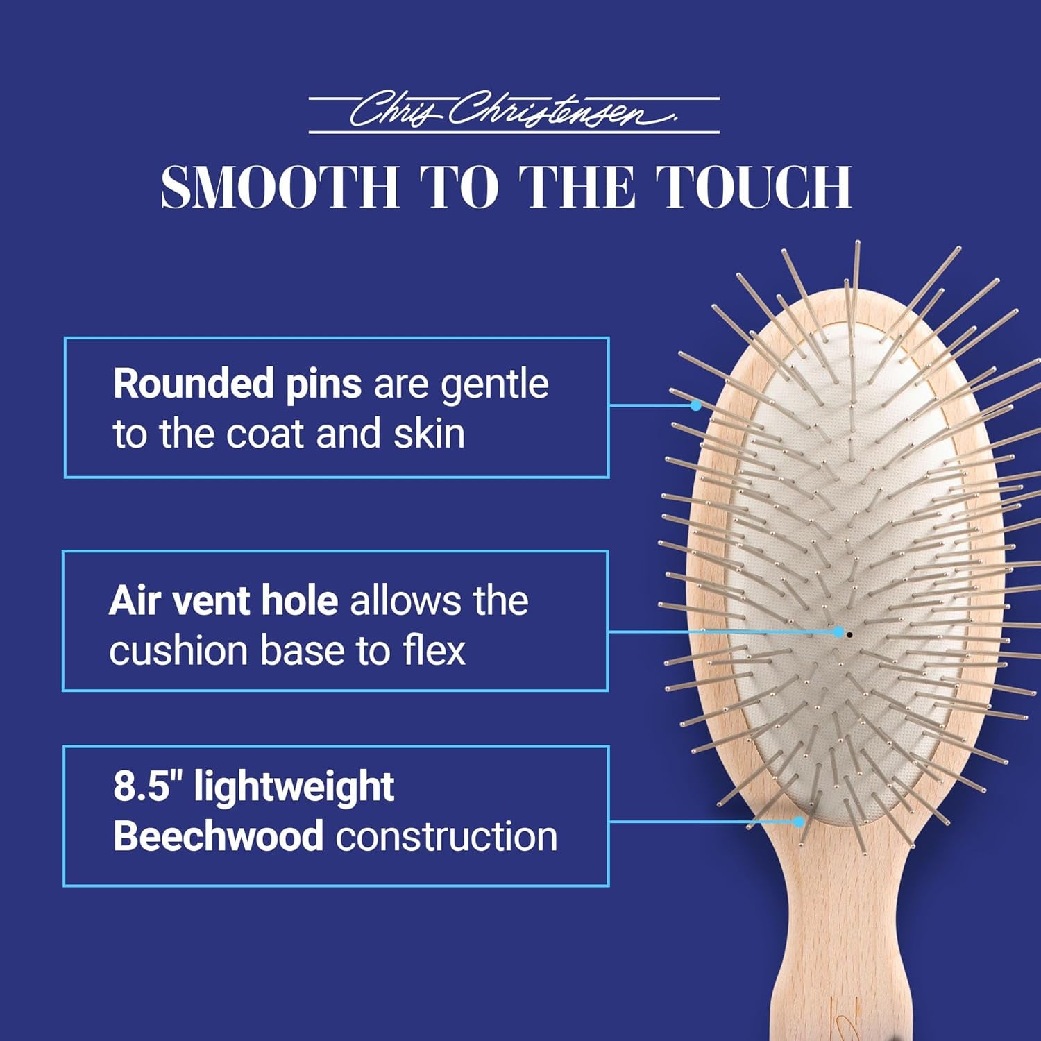 35 Mm Oval Pin Dog Brush, Original Series, Groom like a Professional, Stainless Steel Pins, Lightweight Beech Wood Body, Ground and Polished Tips