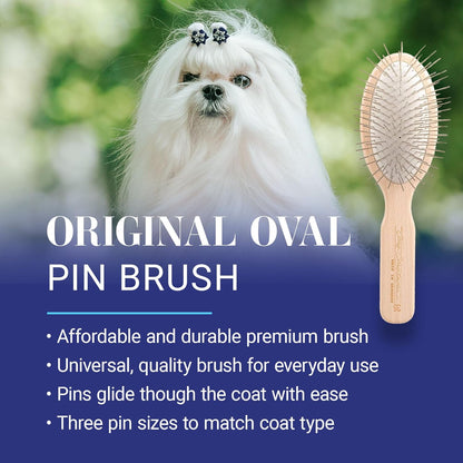 35 Mm Oval Pin Dog Brush, Original Series, Groom like a Professional, Stainless Steel Pins, Lightweight Beech Wood Body, Ground and Polished Tips